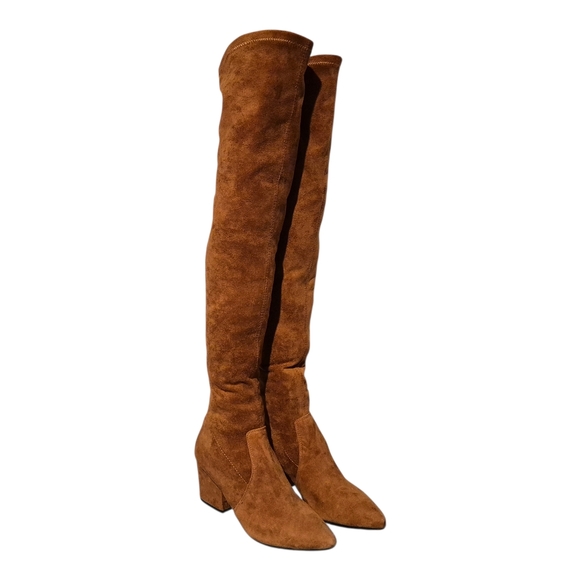Vero Cuoio Soft Tan Leather Over The Knee Side-Zip Riding Boots Women\'s Size 7.5